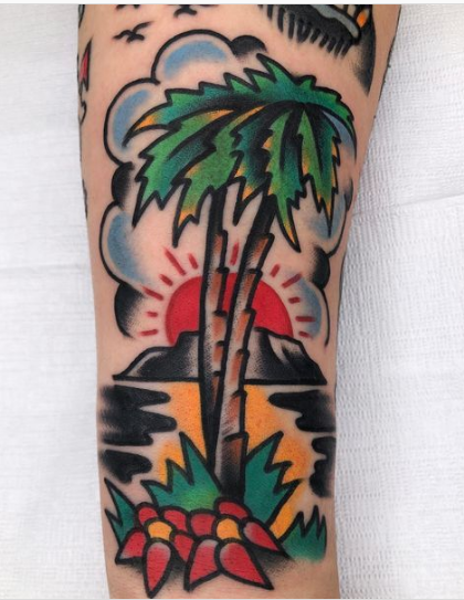 Childhood Life Palm Tree Tattoo