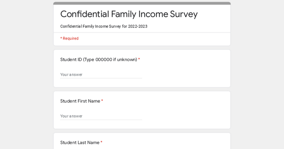 Confidential Family Income Survey