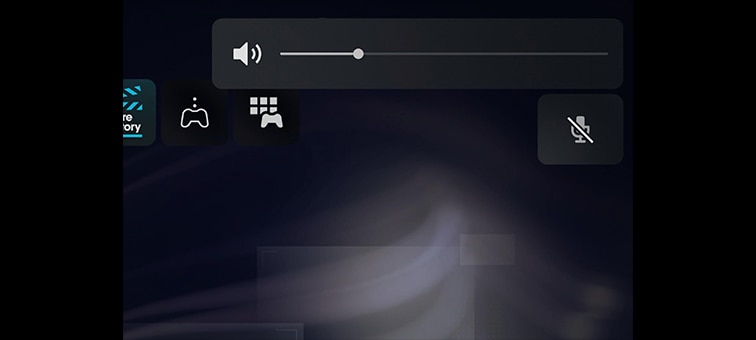 “Screenshot of game settings in the PS5™ Control Center showing volume level and controller status“