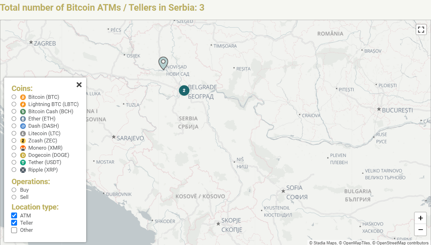 Total number of Bitcoin ATMs in Serbia