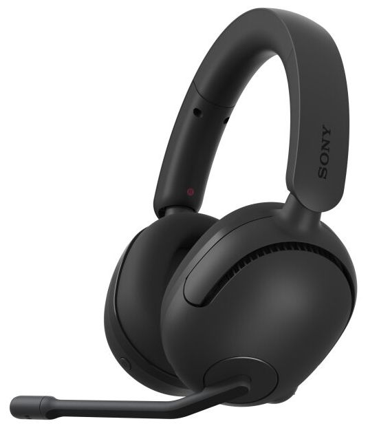 A black headphones with a cord

Description automatically generated