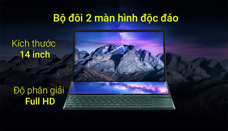 Máy tính xách tay/ Laptop Asus ZenBook Duo 14 UX482EA-KA111T (i7-1165G7) (Xanh) | Bộ đôi 2 màn hình độc đáo