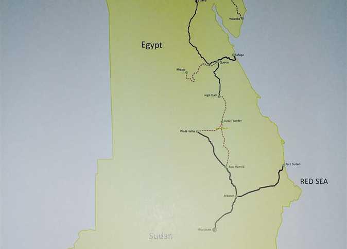 خريطة توضح مسار خط السكة الحديد