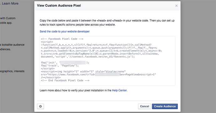 Le code du pixel Facebook ressemble à ceci 