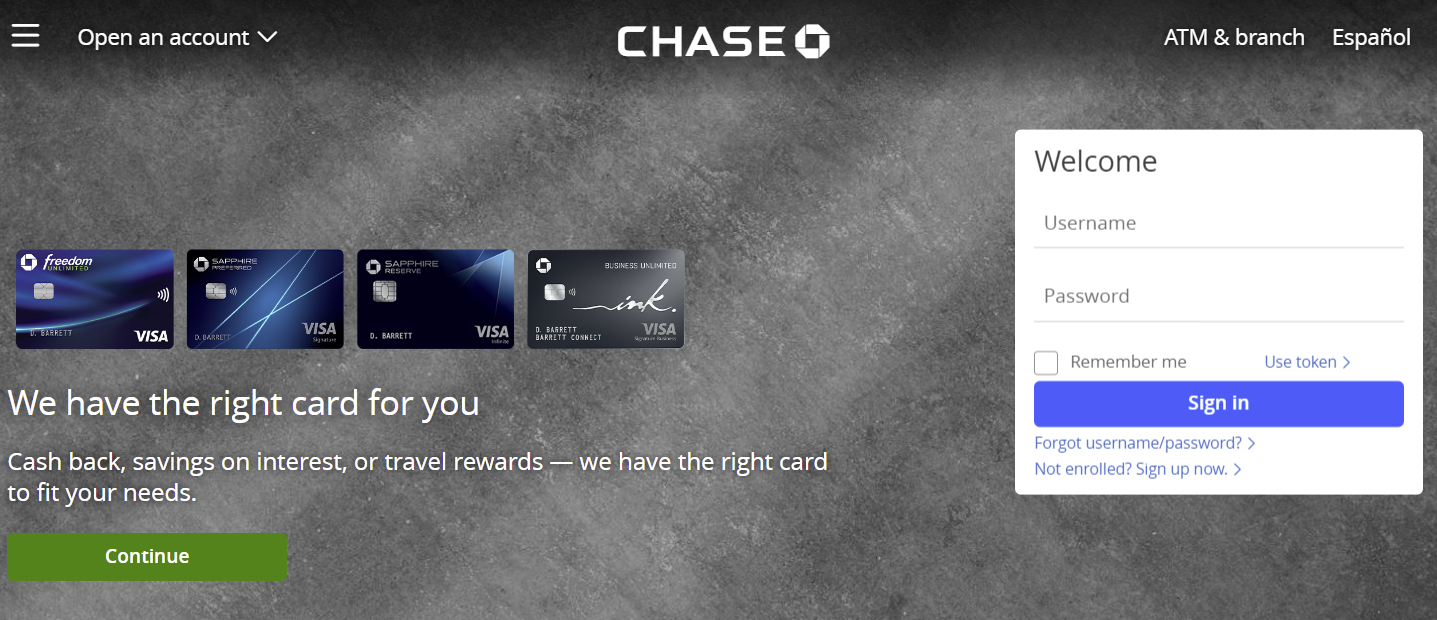 Chase credit card login