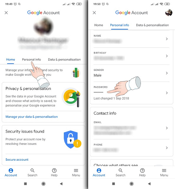 Change Gmail password and Google account