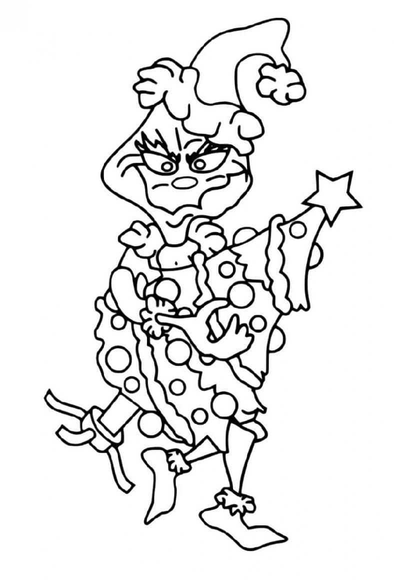 Mean-tempered Grinch stole Christmas tree Coloring Pages