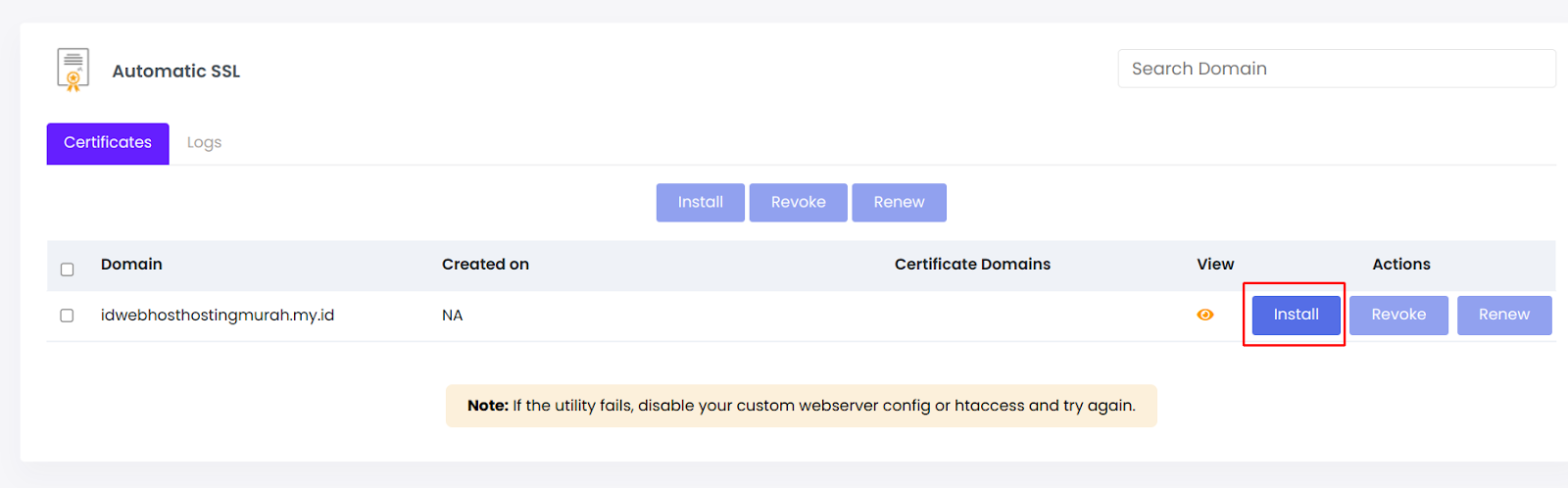 Cara Install SSL di Webuzo