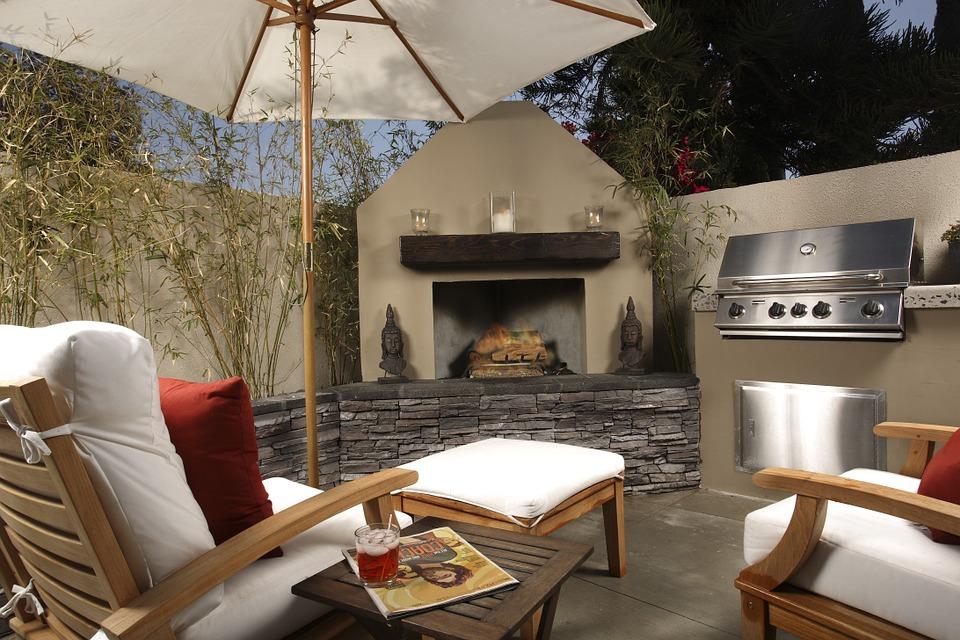 nice outside backyard with fireplace