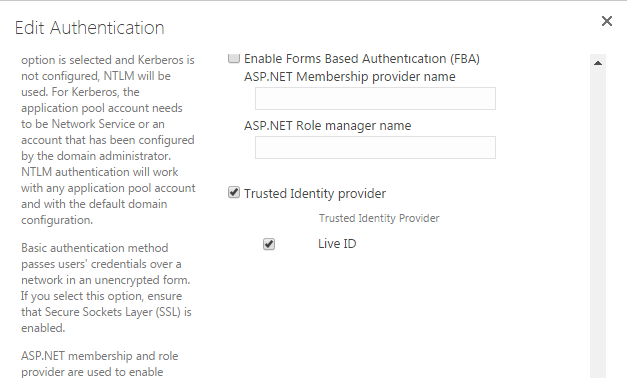 Set Windows Live ID as Identity Provider