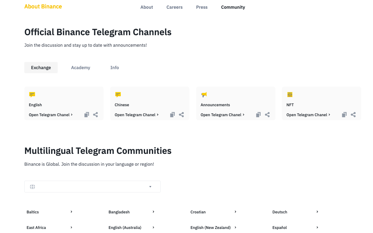 Binance telegram channels