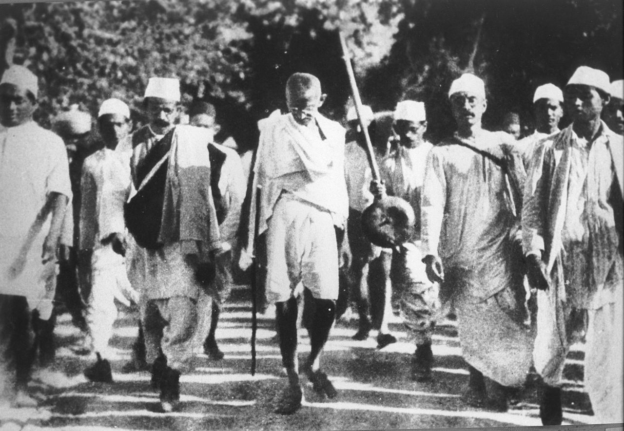 Gandhi during the Salt March, March 1930.