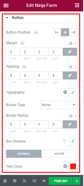 Ninja Forms button settings tab 