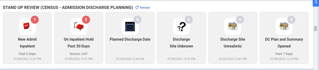 A look at notifications for stand up review in Experience Care's KPI clinical dashboard. 