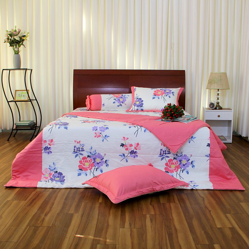 Drap giường Thắng Lợi màu hồng SELENA làm từ 100% cotton