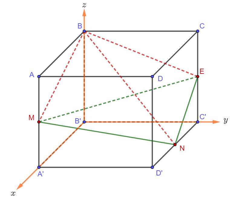 <p> (THPT Nguyễn Tất Thành-Đh-SP-HN) Cho hình lập phương (ABCD.A'B'C'D') có cạnh (a). Gọi (M,N) và (E) lần lượt là trung điểm các cạnh (AA',C'D') và (CC')(tham khảo hình vẽ bên). Tính thể tích (V)của khối tứ diện (BMNE).</p> <!-- wp:image {"width":306,"height":260} -->
<figure class="wp-block-image is-resized"><img src="https://lh6.googleusercontent.com/o1BRfzSS0dNMc533M0q9E18V6sGRx6hPkanH9JYEcao3qLck39DAEj1ZJgLR0bx6i2CEoBXdZNxGjqYQ7IEcD8YANx0DPOeNPYY-zBp8CW_l6AuHyGjuNNbEEZLFREVwO54cpjCrb9uPESYhRQ" alt="" width="306" height="260"/></figure>
<!-- /wp:image --> 2