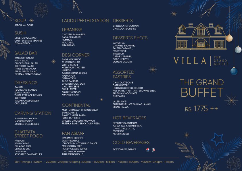 grand villa buffet menu