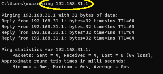 How To ping a device on the network by its IP address, type: ping 192.168.31.1