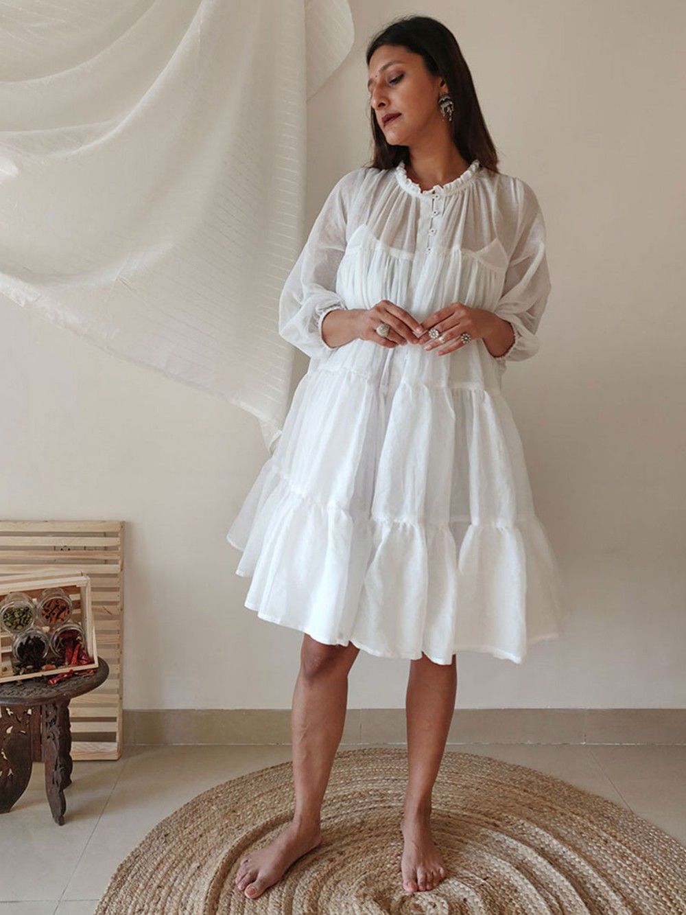 the loom - White Cotton Tiered Dress
