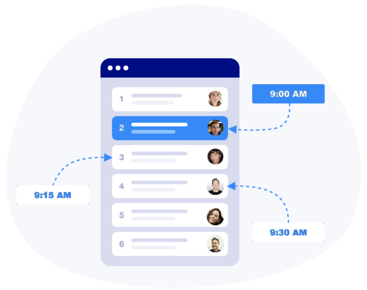 Waitwhile waitlist app graphic of scheduled appointment customers list