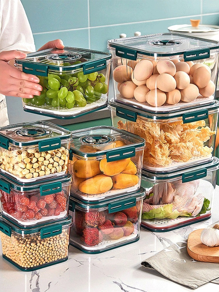 PET Refrigerator Drawer Food Storage Box Transparent Freezer Vegetable  Divider Container Kitchen Cabinet Organizer Pantry Holder