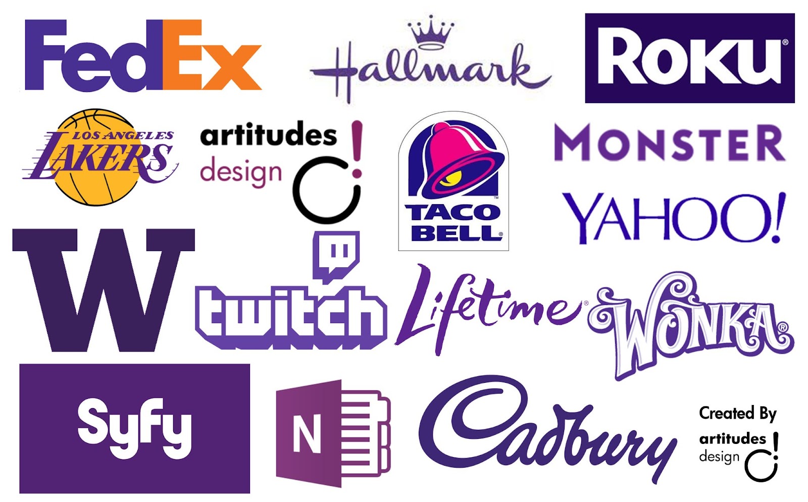 Color theory in marketing - Brands' logos in purple color.  