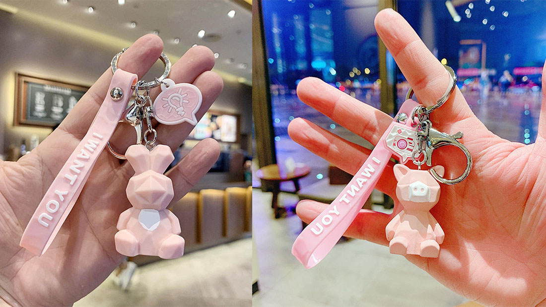 key ring rubber cartoon animals rabbit pig bulk giveaway items