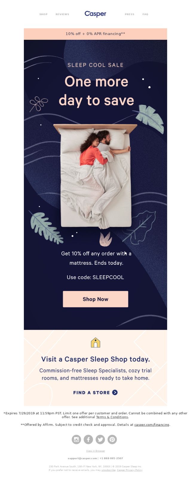 Casper discount email last day