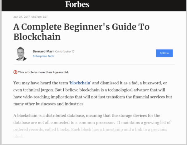 Bài viết của Forbes về Blockchain được xem là một evergreen content chất lượng