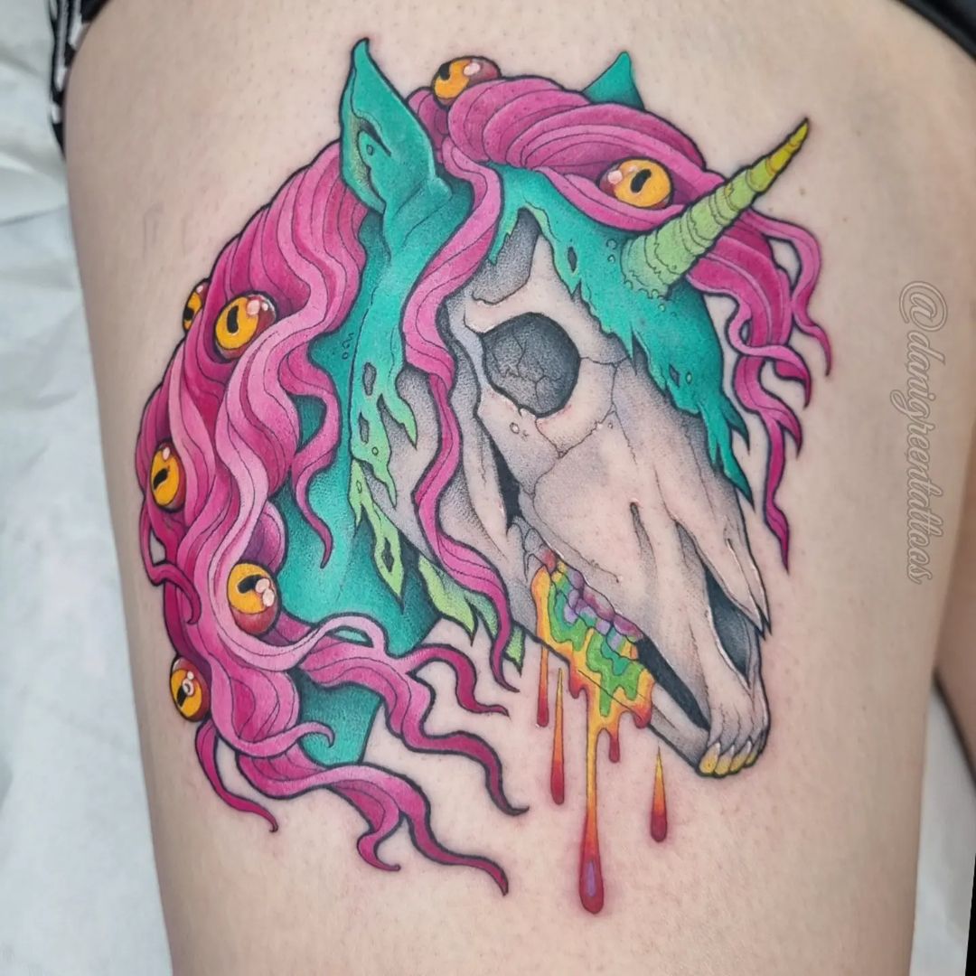 Unicorn Zombie With Multiple Eyes Tattoo