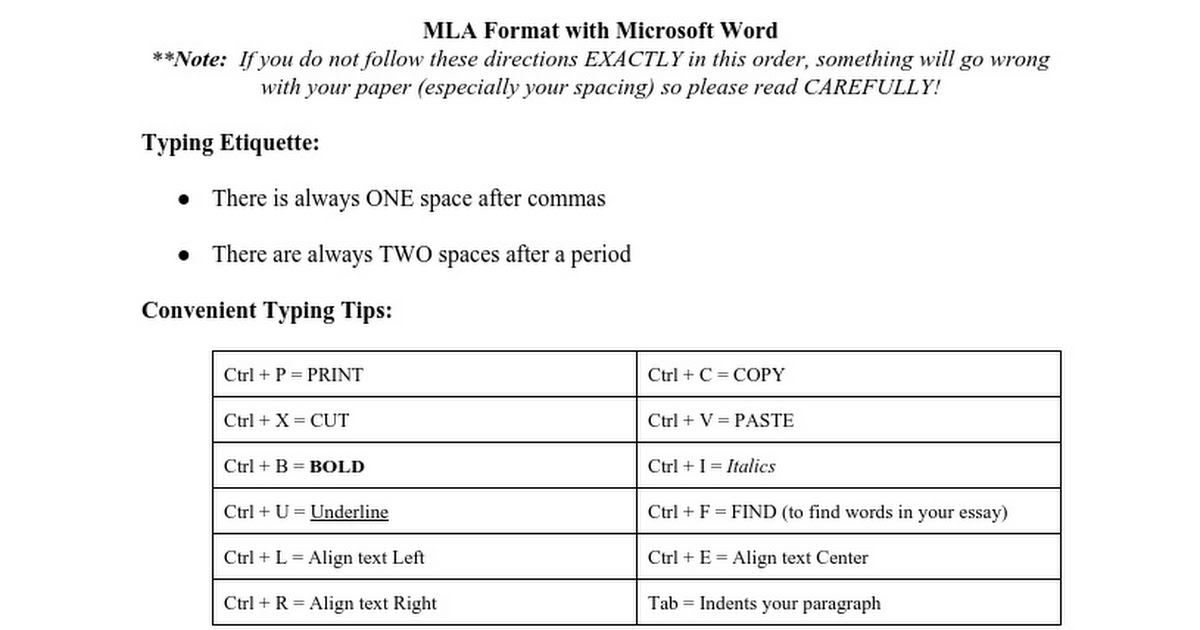 MLA - MS Word - Google Docs