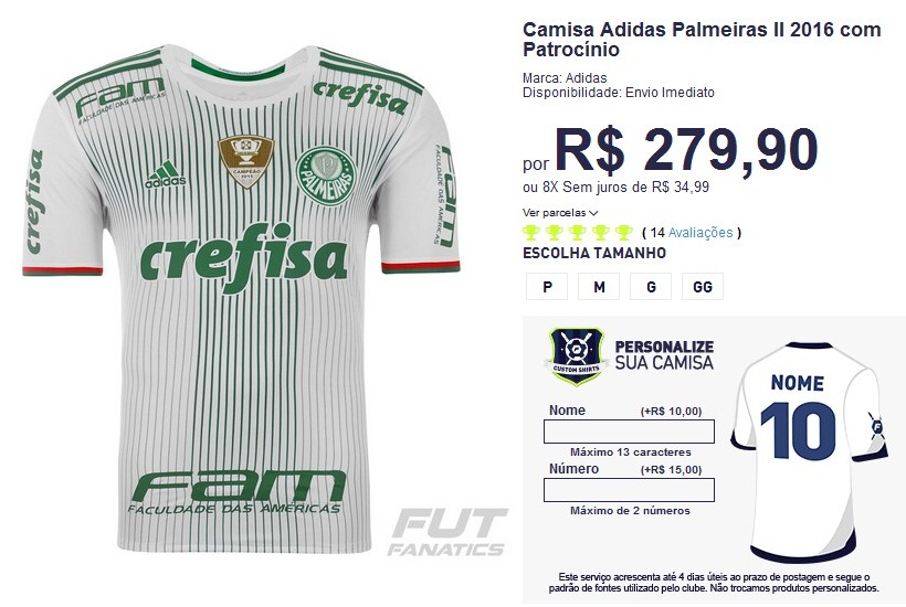 Camisa Adidas Palmeiras II 2016 com Patrocínio