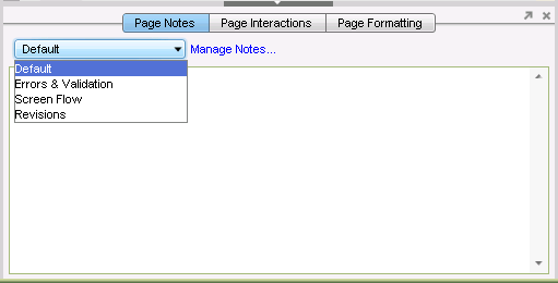 Screen shot of Axure Page Notes panel