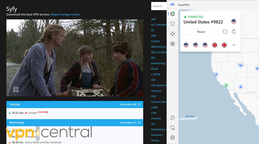 Syfy with NordVPN on