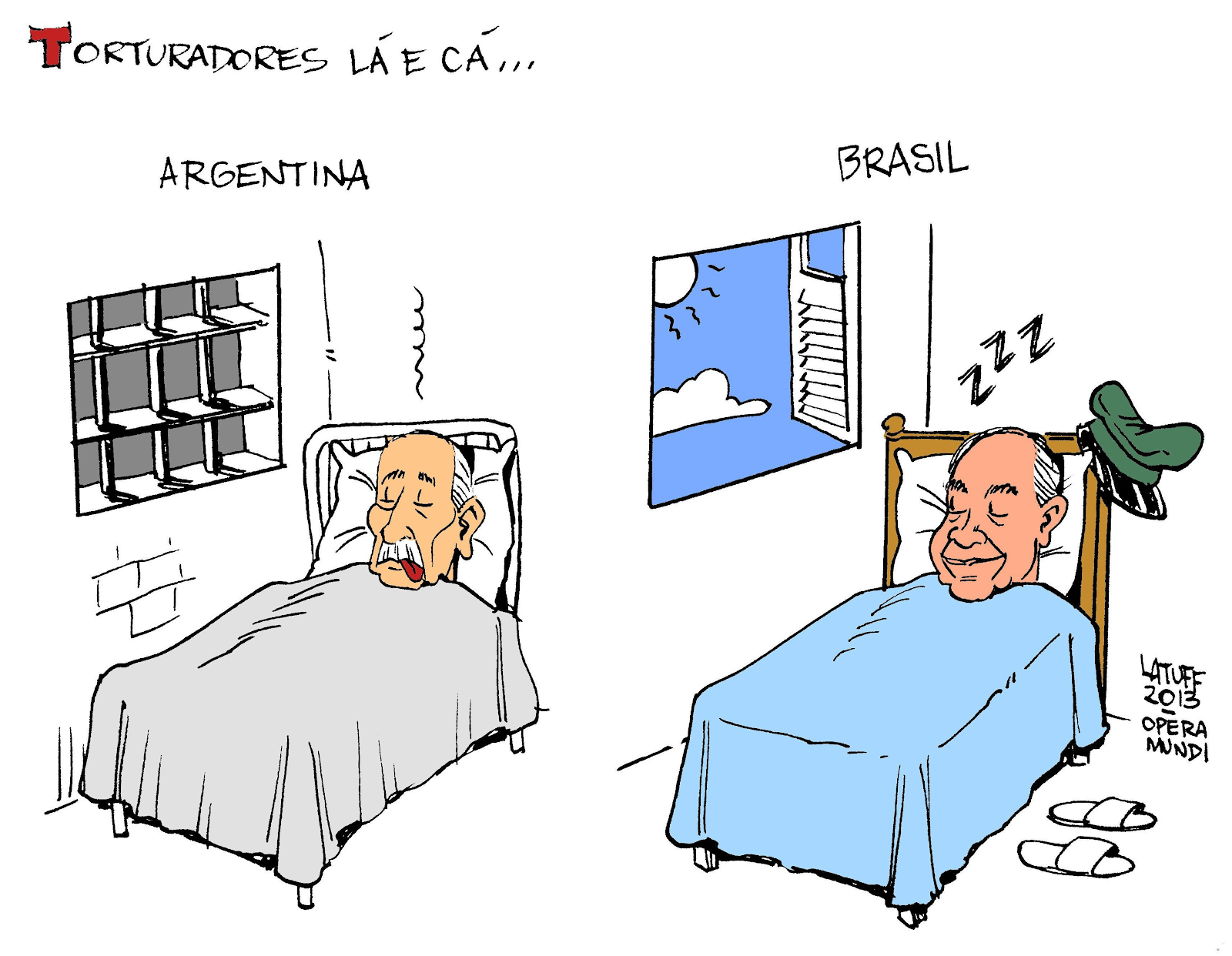 Charge de Latuff comparando as ditaduras da Argentina e do Brasil.