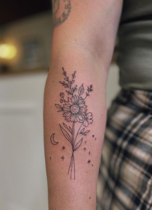 Pretty Floral Star Tattoo