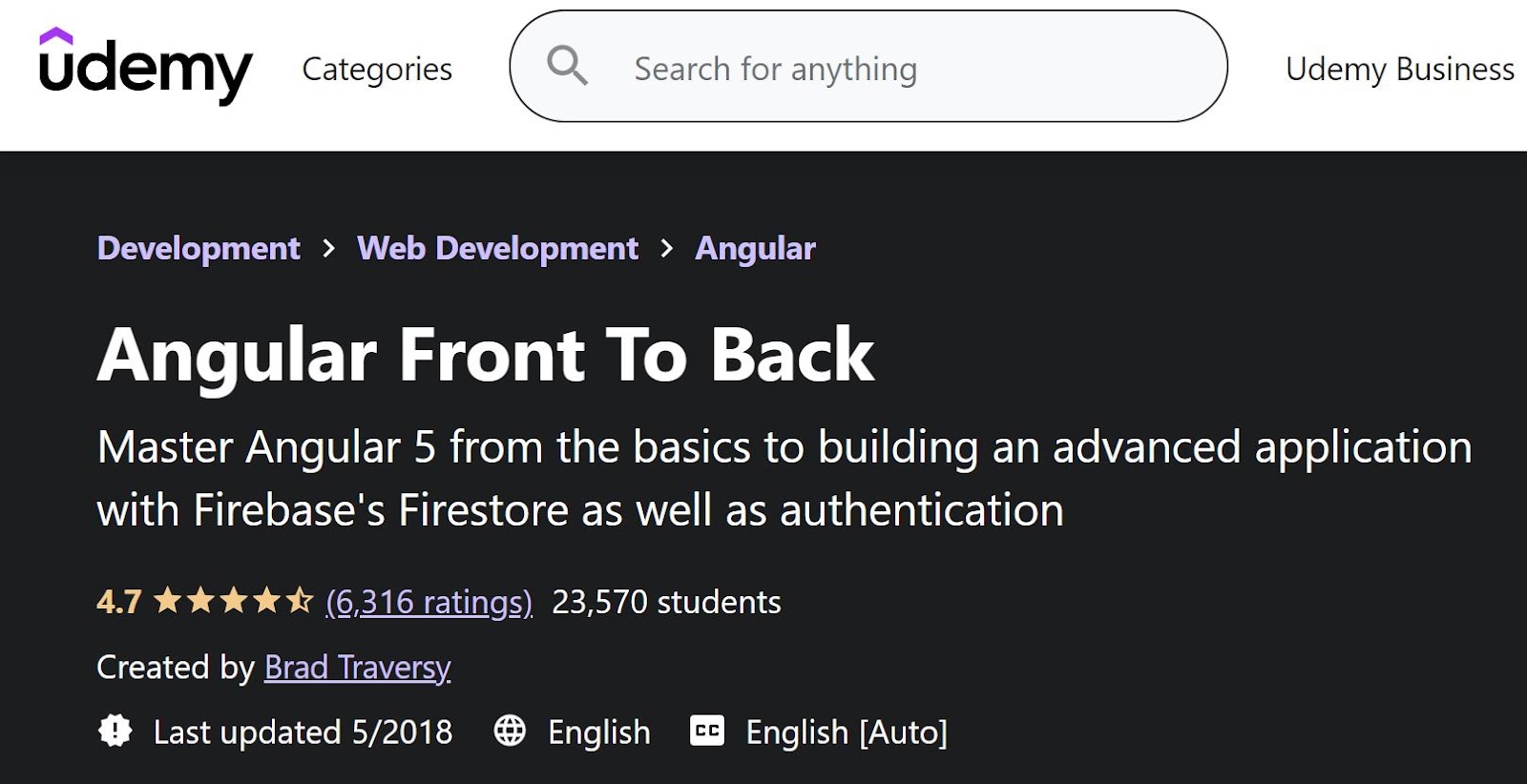 Angular Front to Back webpage screenshot