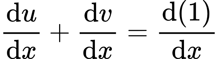 {"font":{"size":10,"color":"#000000","family":"Arial"},"code":"\\begin{align*}\n{\\diff{u}{x}+\\diff{v}{x}}&={\\diff{\\left(1\\right)}{x}}\t\n\\end{align*}","id":"42-0","type":"align*","ts":1598358485994,"cs":"tM4RuXzU6mxrlDiLxbdxxA==","size":{"width":125,"height":33}}