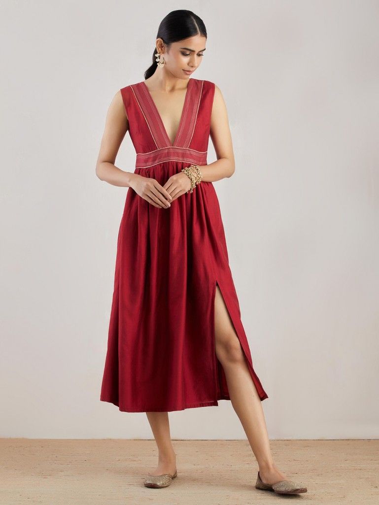 Red-Chanderi-Dress