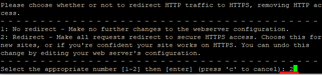 Opção sobre redirecionamento de HTTP para HTTPS