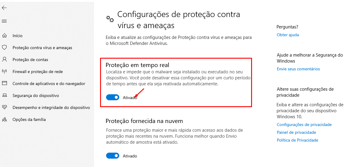 Botão ativado antivirus Google