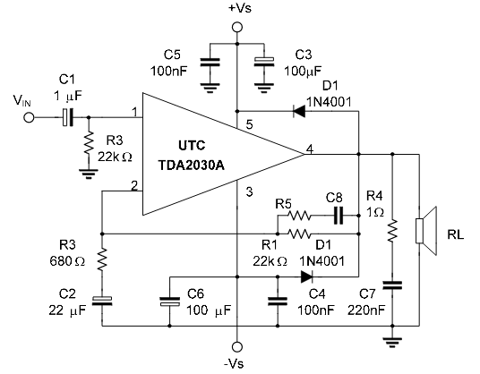 Tda2030a схема усилителя с двухполярным питанием