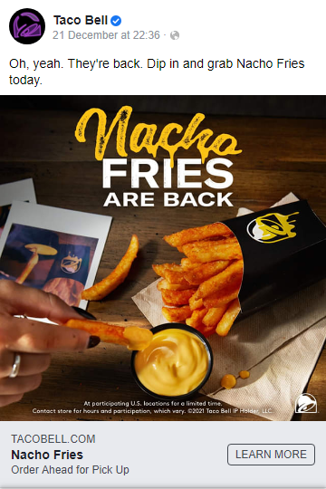 Taco Bell Nacho Fries Facebook/Instagram ad