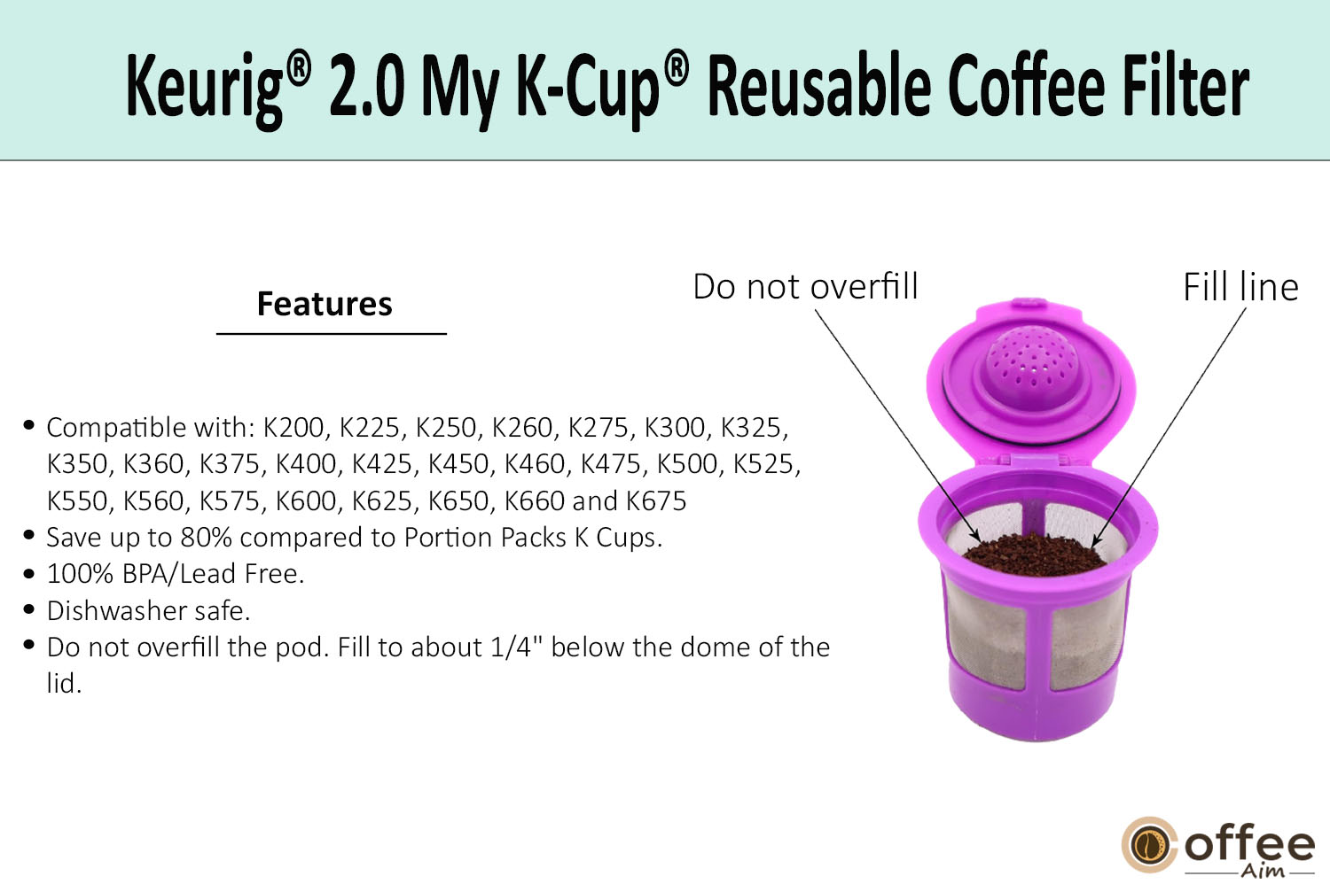 In this image, I elucidate the features of keurig 2.0 my K-Cup reusable coffee filter