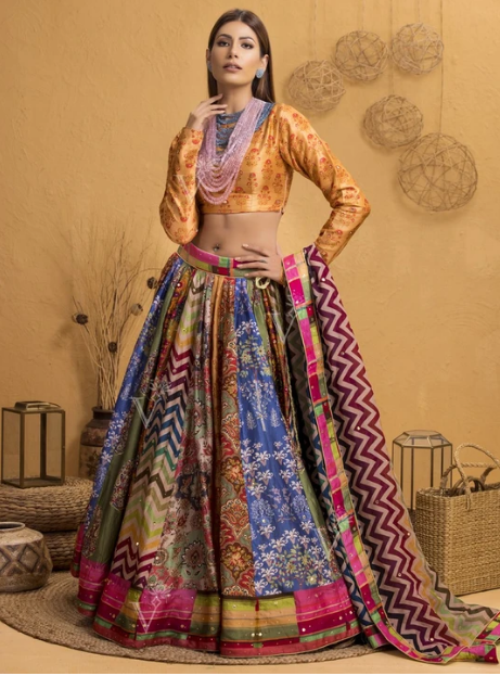 Multi-color Silk Lehenga Set