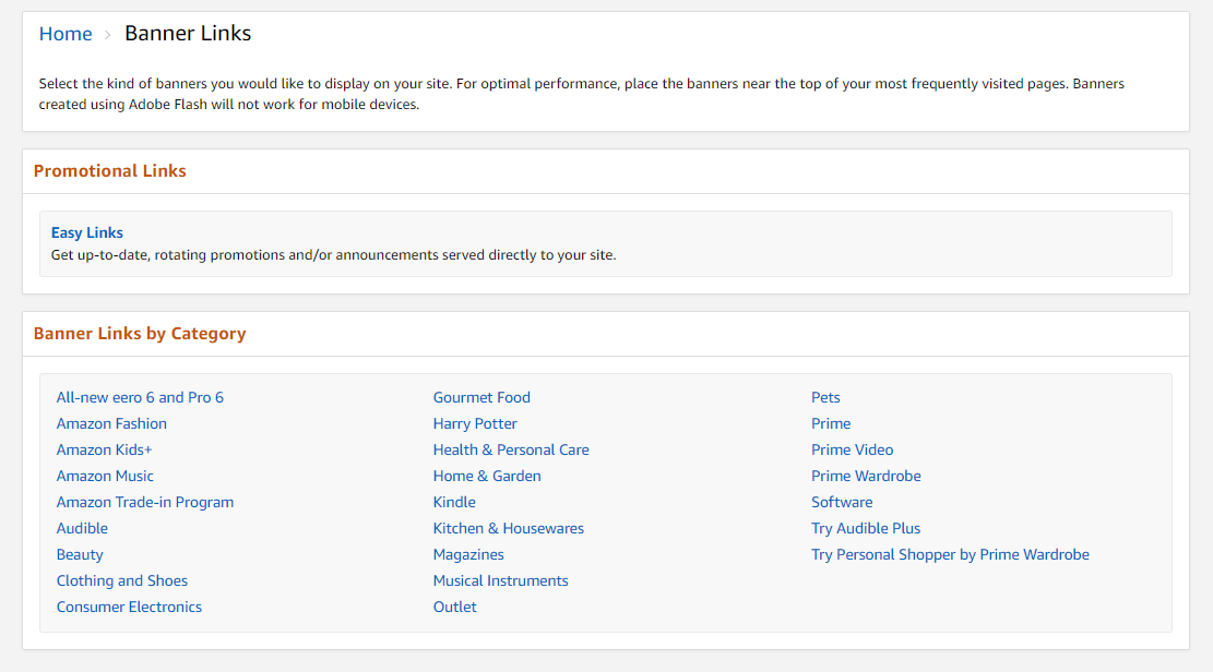 banner links in Amazon Associates