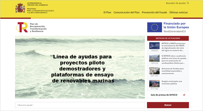 nueva web del Miteco del Plan de Recuperación