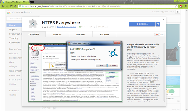 Add HTTPS Everywhere to Chrome