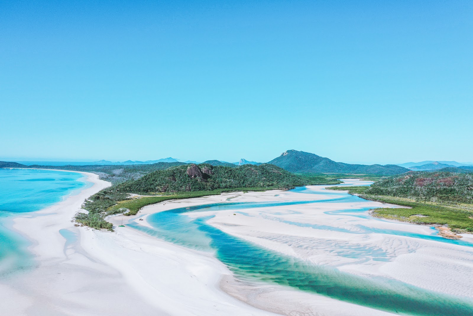 Whitehaven Beach at low tide from above taken with a drone