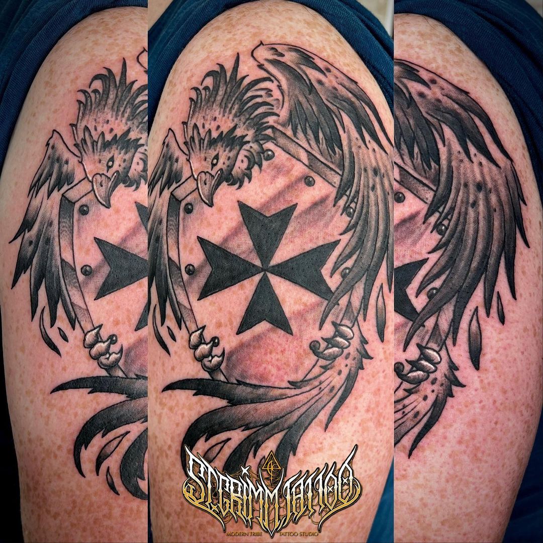 Phoenix With Maltese Cross Tattoo